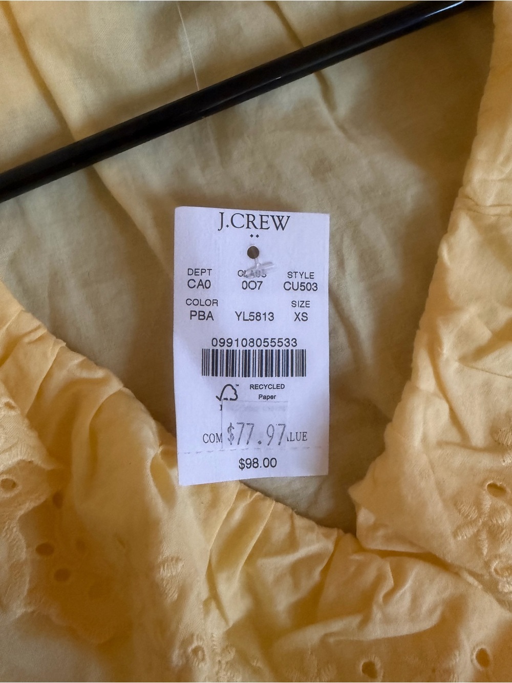 J. Crew Yellow Eyelet Ruffle V-Neck Blouse - Picture 3 of 3